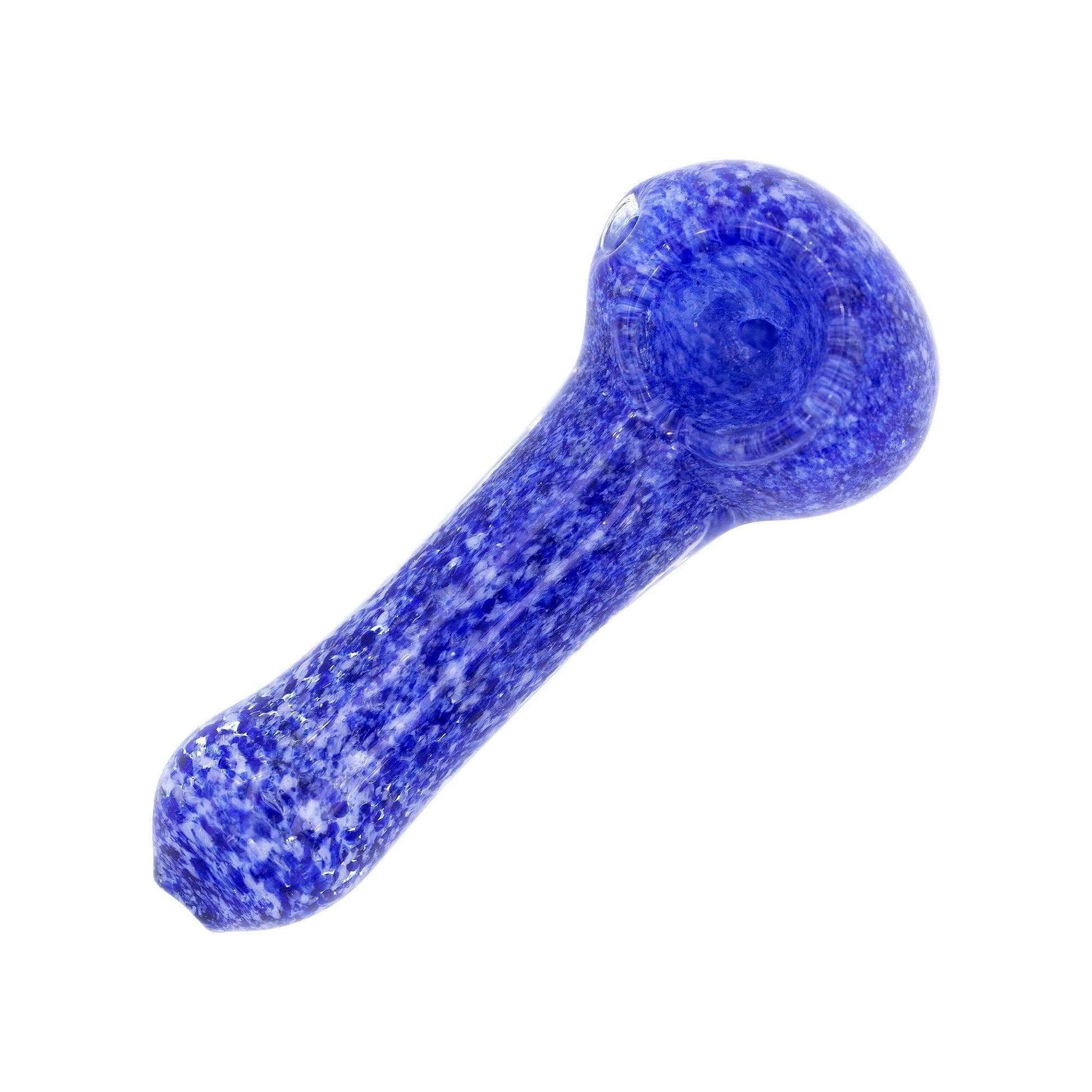 Blue Stylish 4-inch compact glass pipe smoking device with speckled marble-like design spoon shape