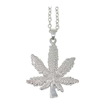 Silver stylish party necklace fashion item fashion accessory in a weed pot design with a chain and weed leaf pendant