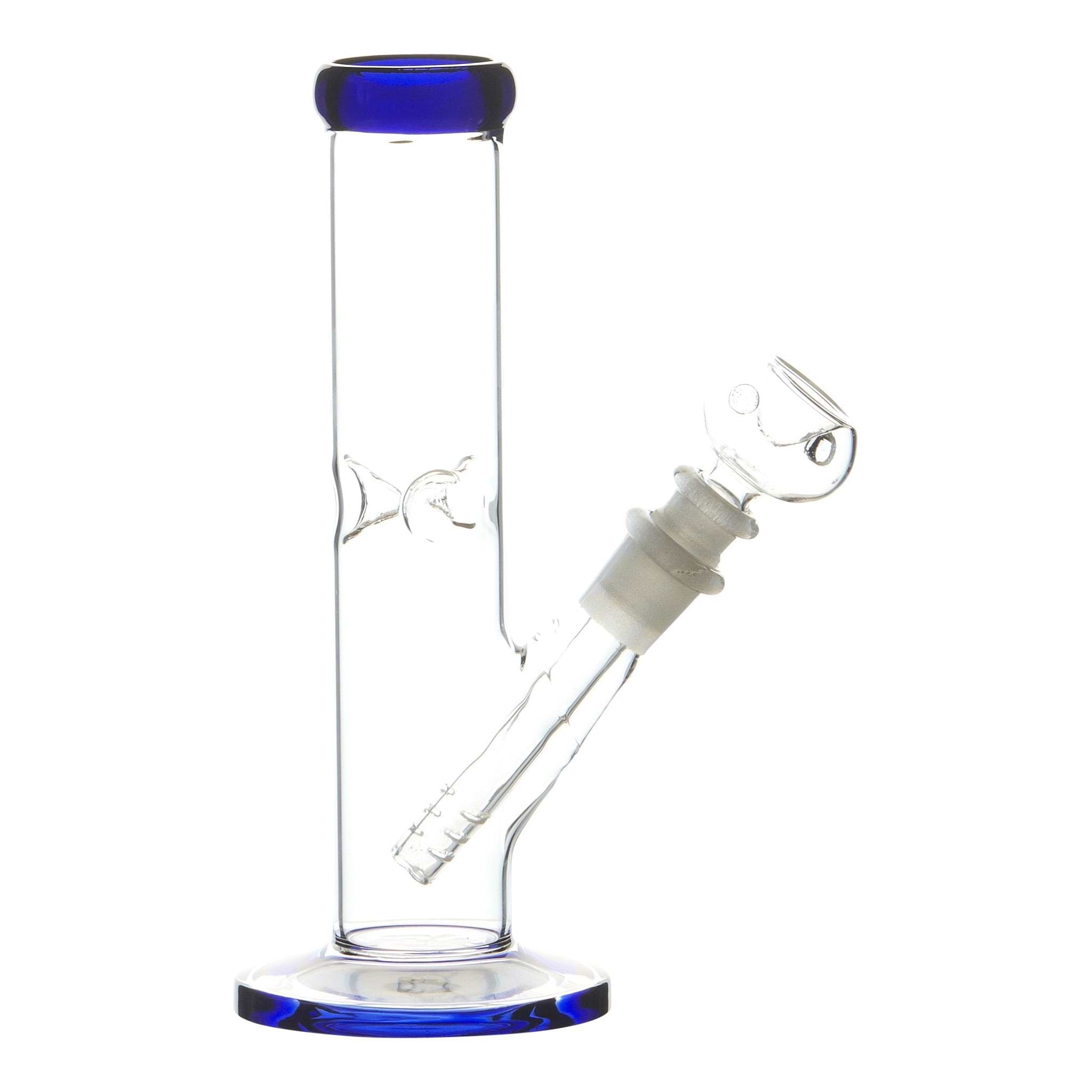 Blue 8-inch straight up glass bong smoking device with ice catcher splashguard easy-to-use design sleek straight classic look