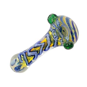 5-inch glass pipe smoking device classic spoon shape with finger frip intricate streamer design colorful swirls