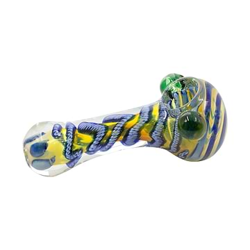5-inch glass pipe smoking device classic spoon shape with finger frip intricate streamer design colorful swirls