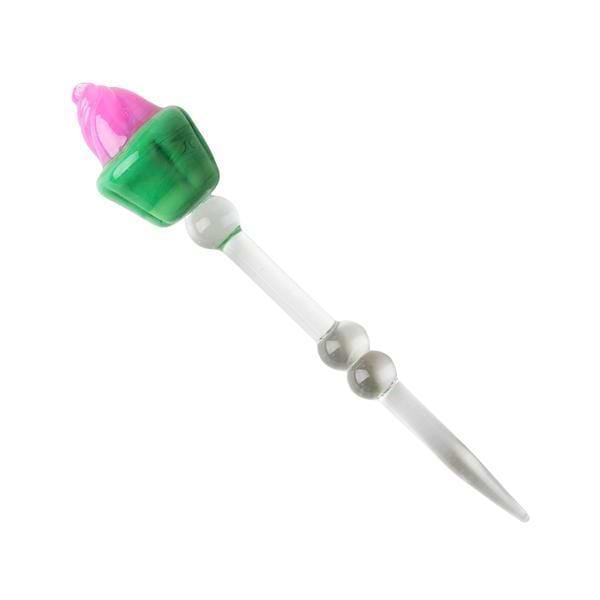 Cute dab tool smoking accessory dabber made of glass with rigged center and cupcake with pink icing design