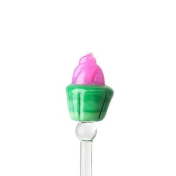 Cute dab tool smoking accessory dabber made of glass with rigged center and cupcake with pink icing design