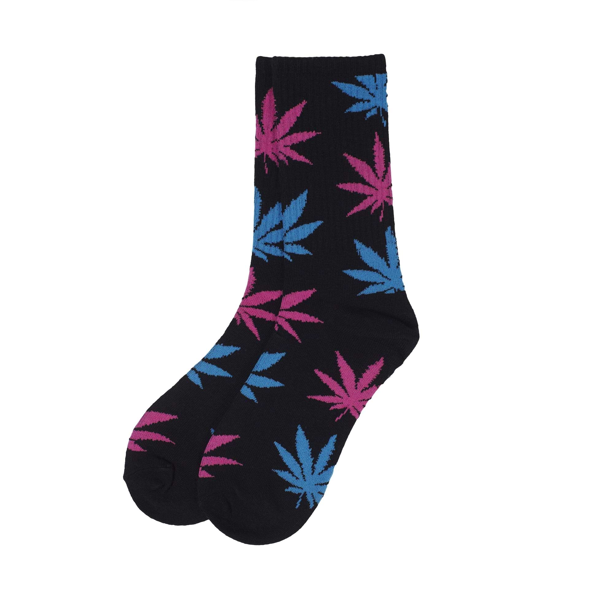 A pair of colorful adult socks footwear with funky Retro weed leaf design
