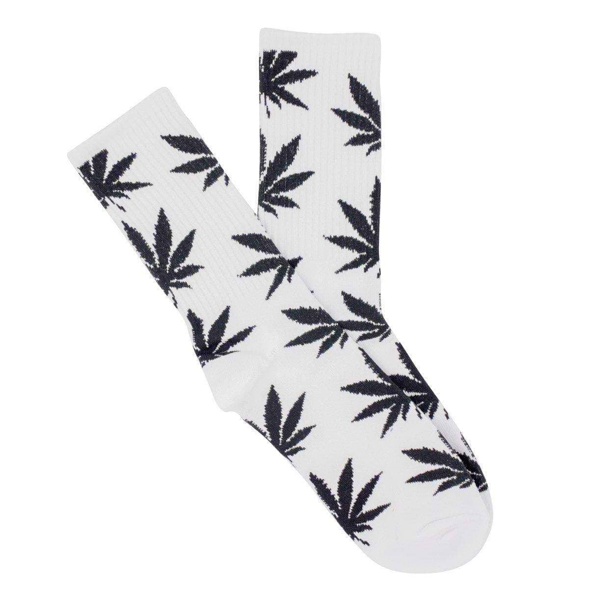 white Stylish two-piece adult socks with a clean look and funky rasta weed leaf design