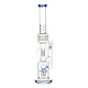 Full whole body shot of 22-inch clear glass bong smoking device with blue accents sturdy base sleek look