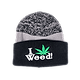 Beanie cap fashion item apparel with I Love Weed print and weed leaf design in classic colors