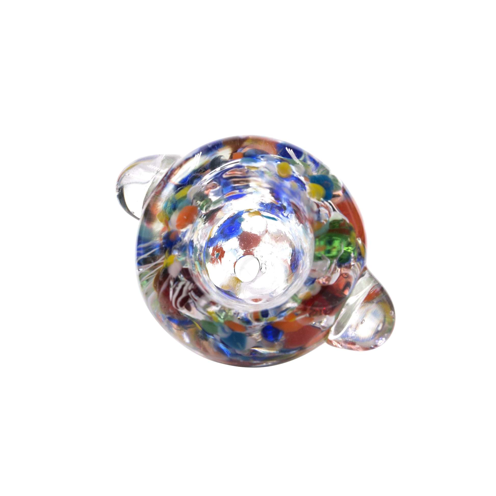 Stylish carb bong bowl smoking device for bongs with rainbow swirls design and finger grips classic shape