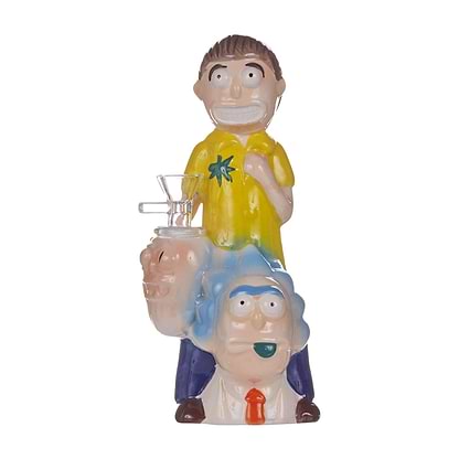 7.5-inch ceramic bong like action figure with funny RnM Morty smoking weed sitting on Rick's shoulder