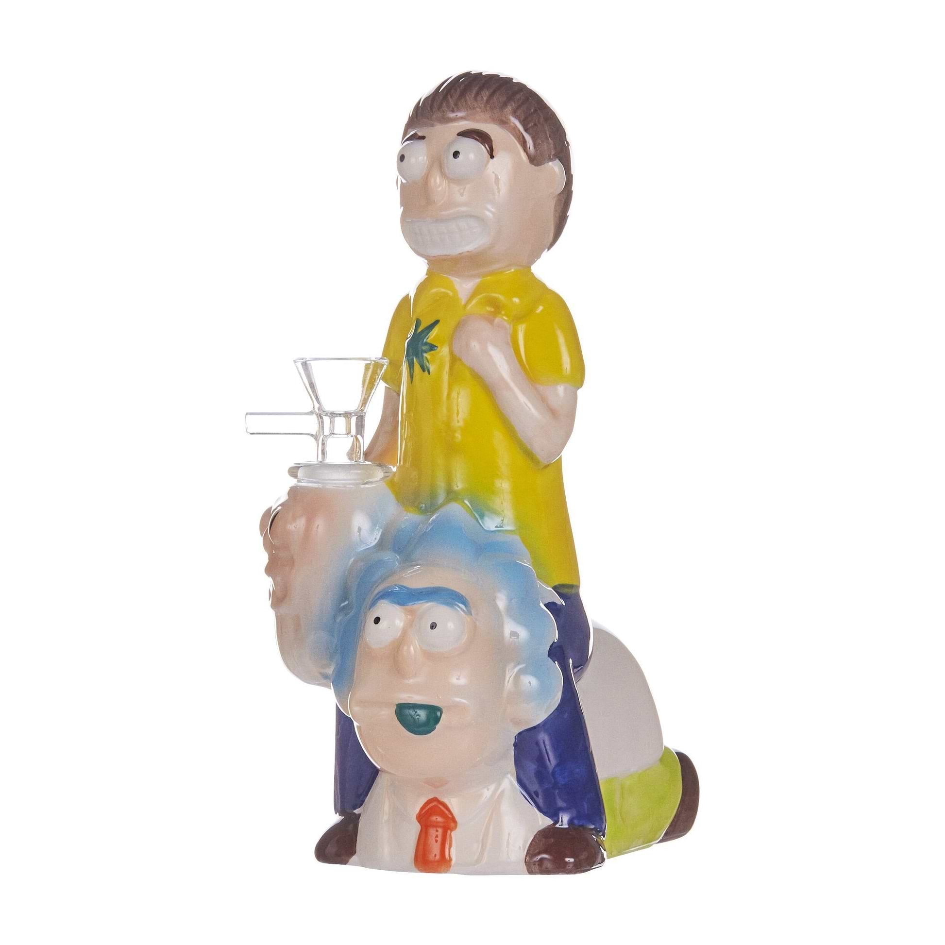 7.5-inch ceramic bong like action figure with funny RnM Morty smoking weed sitting on Rick's shoulder