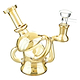Full body shot of 6-inch glass multichambered bong smoking device mouthpiece facing left in copper color