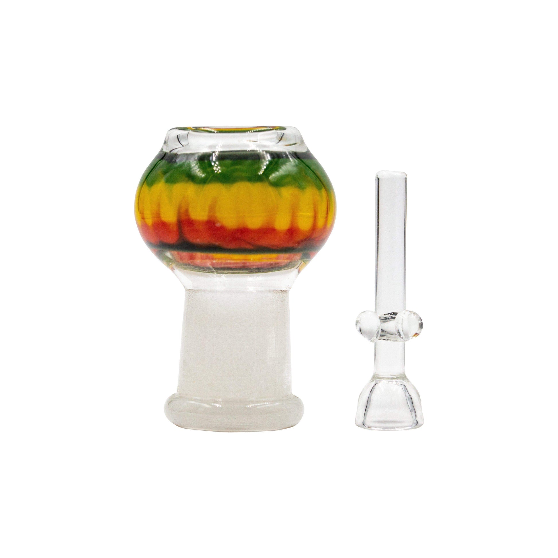 Classic dome nail dab rig accessory with funky rasta colors fits most rigs