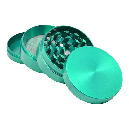 Full shot of 4 pieces 46mm metal grinder smoking accessory in stylish green color