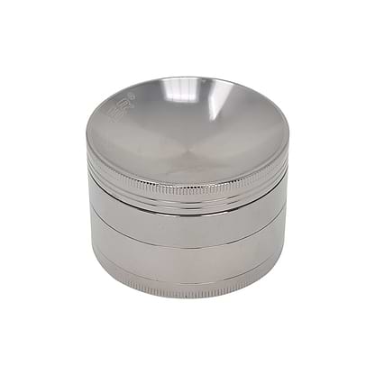 63mm 4-piece round aluminum crusher smoking accessory metallic and Chromium Crusher label on lid