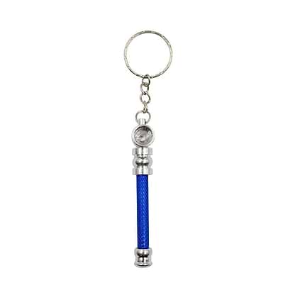 Mini keychain pipe smoking accessory in a cylinder hammer-like shape vibrant Blue stainless steel both ends with keyring