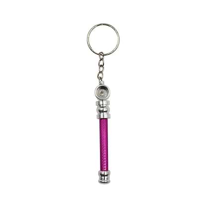Mini keychain pipe smoking accessory in a cylinder hammer-like shape Pink colors stainless steel both ends with keyring