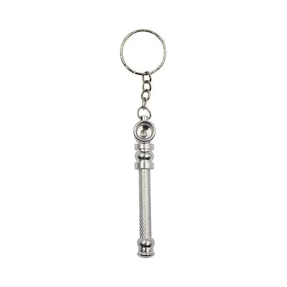 Mini keychain pipe smoking accessory in a cylinder hammer-like shape vibrant Silver stainless steel both ends with keyring