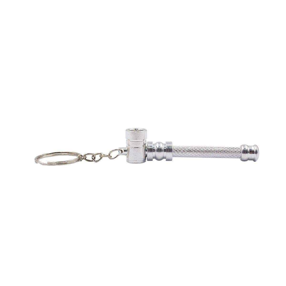 Horizontal Mini keychain pipe in a cylinder hammer-like shape vibrant Green stainless steel both ends with keyring