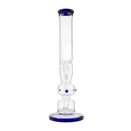 Blue 15-inch glass bong smoking device with colorful glass dots 3 chambers with ice catcher refreshing classic look