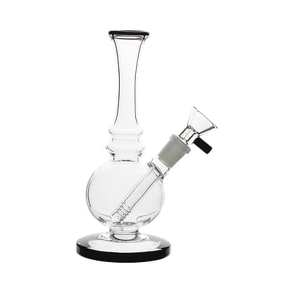 7.5-inch glass bong smoking device with elegant curves slide handle lab or genie-in-a-bottle look black tip and bottom