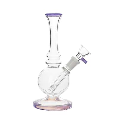 7.5-inch glass bong smoking device with elegant curves slide handle lab or genie-in-a-bottle look purple tip and bottom
