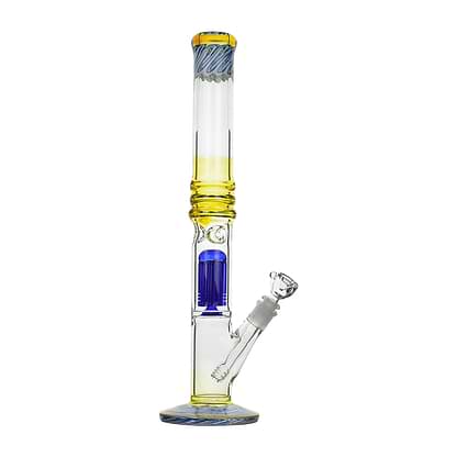 19-inch straight shooter glass bong sturdy body flat face blue riptide look swirl design on top with ice catcher