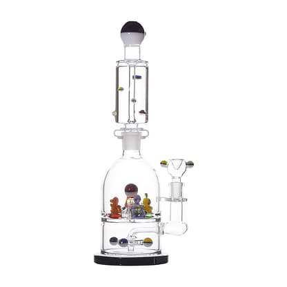 Huge 17-inch glass bong smoking device double chambered with glycerin chiller and cute Poke Balls Pokemon animated design