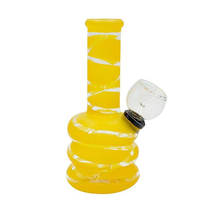 5-inch mini carb bong smoking device clear mouthpiece sleek striped design hot yellow color