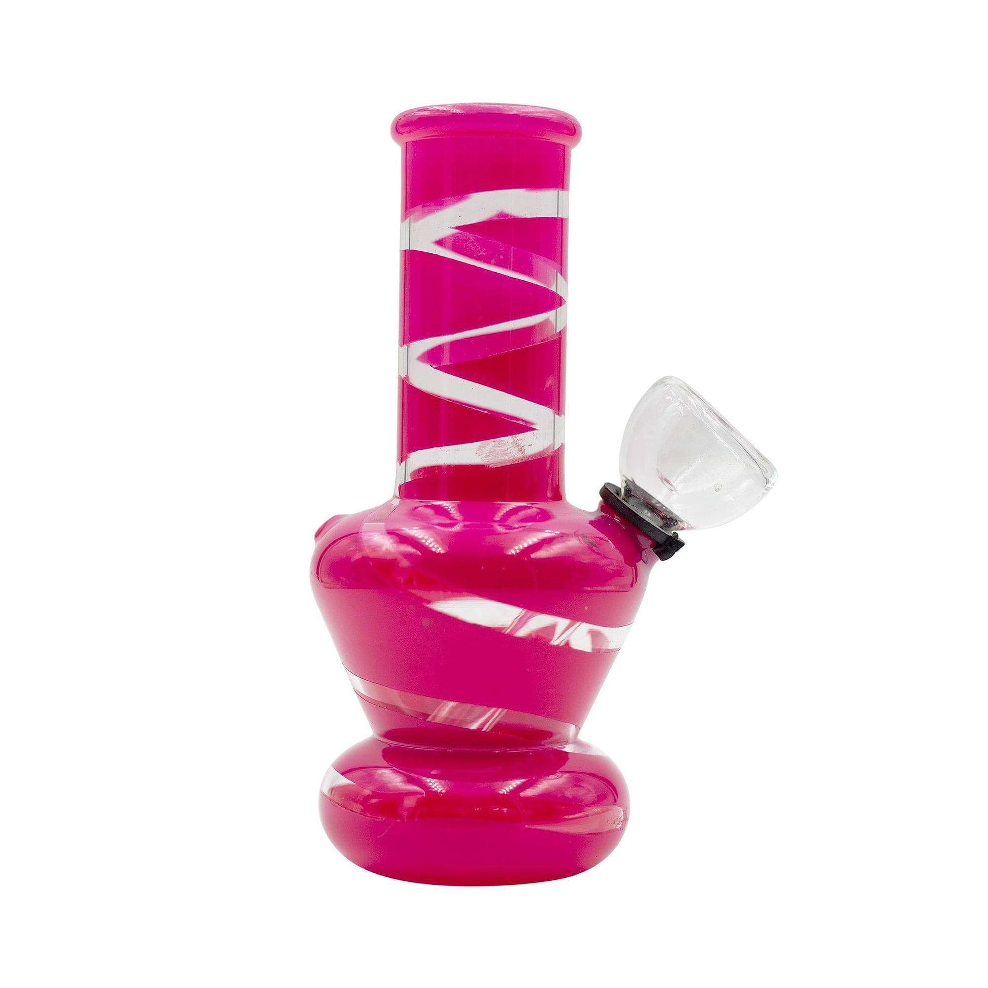 5-inch mini carb bong smoking device clear mouthpiece sleek striped design hot pink color