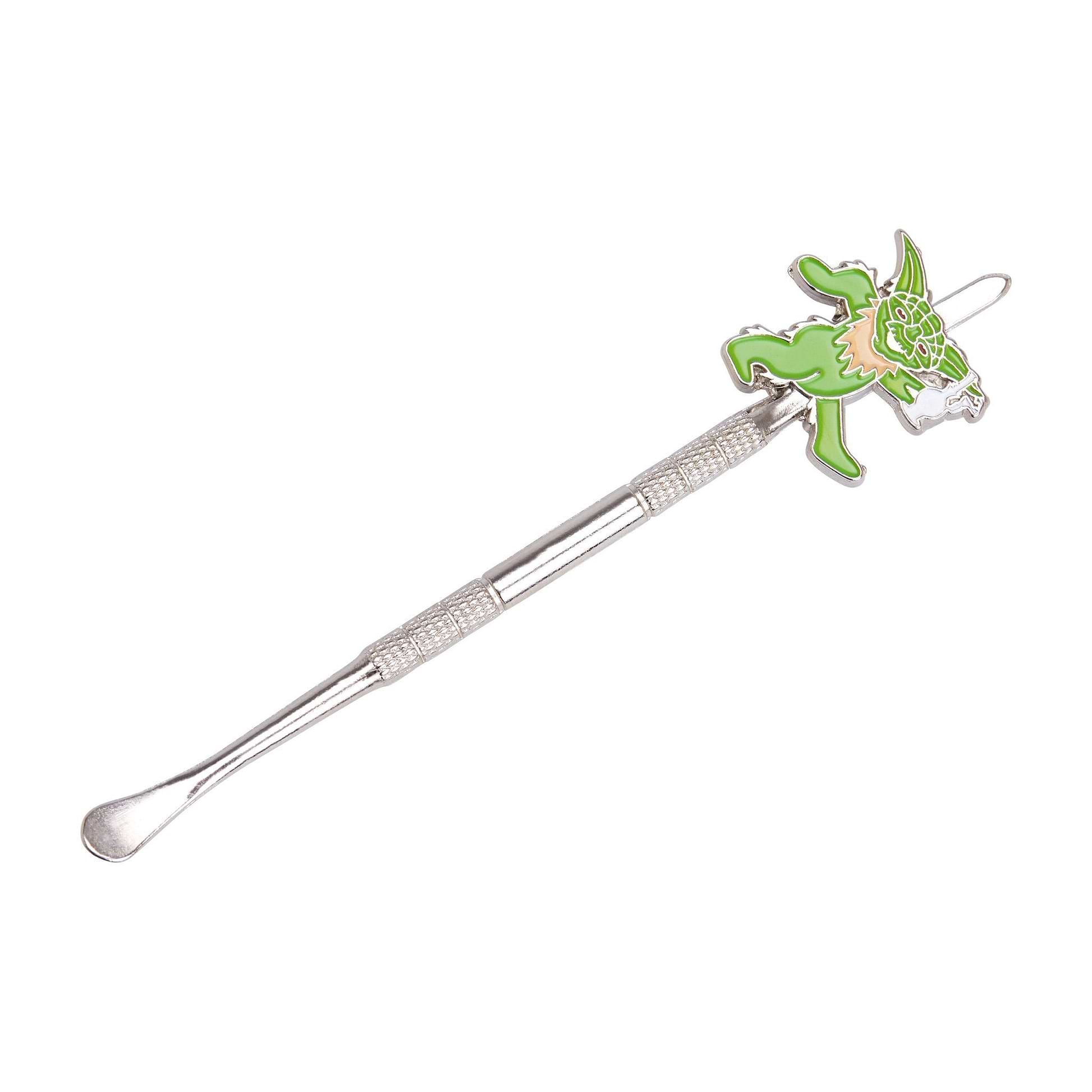 Stainless steel dab tool textured middle part for easy grip with a funny toking Goblin design on the handle