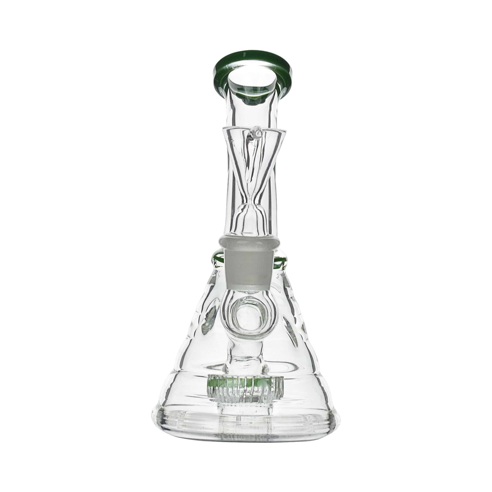 6-inch glass bong smoking device with angled mouthpiece cone-shaped bowl curved perc downstem Green Goblin-inspired