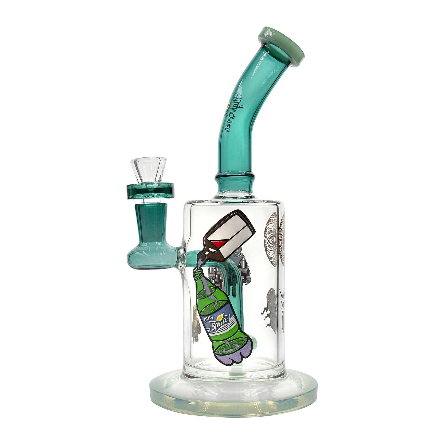 9-inch glass bong smoking device built in splashguard with a Grizzly Bong graffiti style design