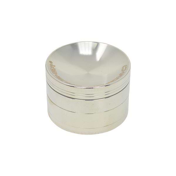 63mm 4-piece round aluminum crusher smoking accessory silver and Chromium Crusher label on lid