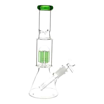 Green 10-inch clear glass bong smoking device diffused downstem tree percolator with ice catcher beaker bottom