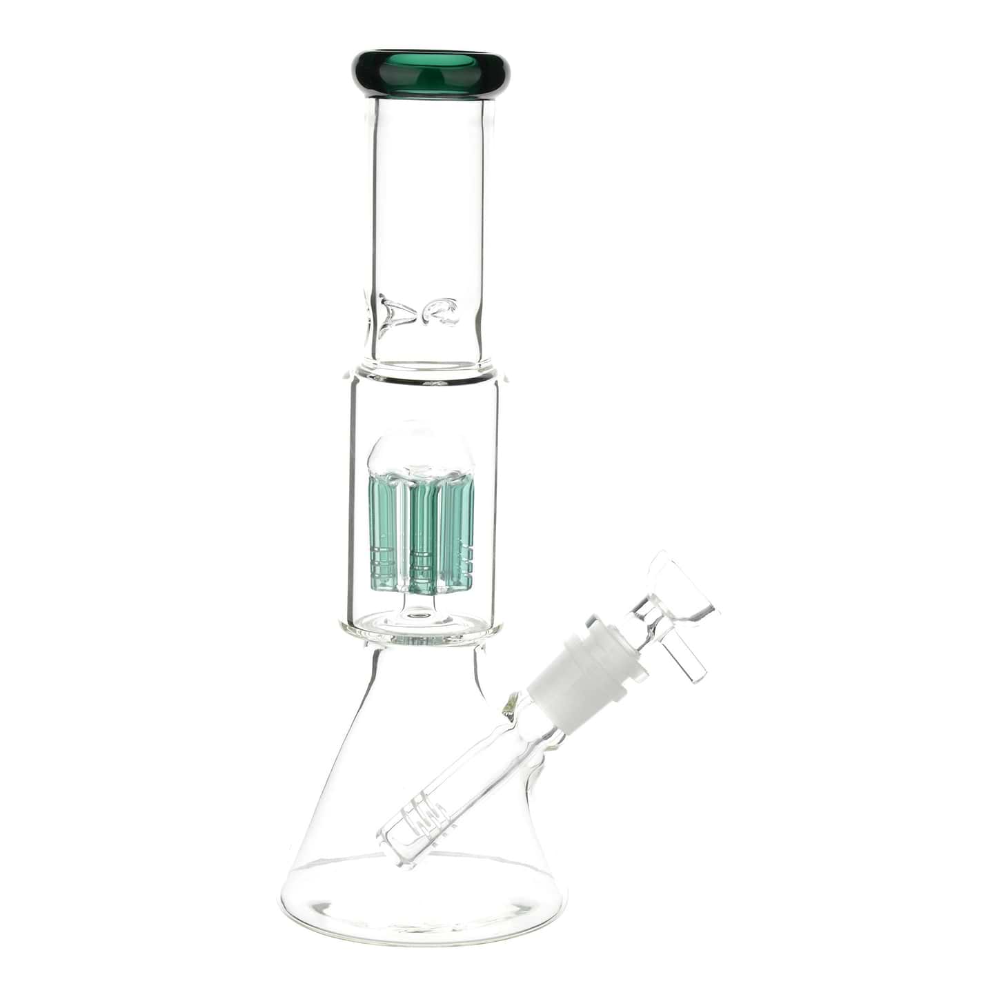 Teal 10-inch clear glass bong smoking device diffused downstem tree percolator with ice catcher beaker bottom