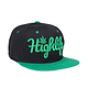 Simple snapback cap fashion item apparel with a 'Highlife' wording and weed leef pot design in Black and Green