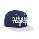 Simple snapback cap fashion item apparel with a 'Highlife' wording and weed leef pot design in Navy and Silver