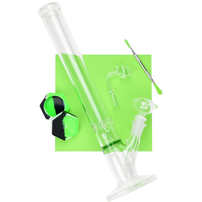 Set of honeycomb beehive inspired smoking pieces straight shooter bong, wax container, quartz banger and dab tool