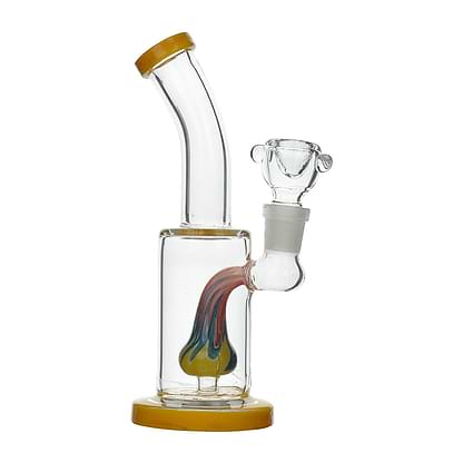 Yellow 6-inch mess-free clear glass bong with diffuser downstem psychedelic centerpiece hippy 60s design no splash sturdy