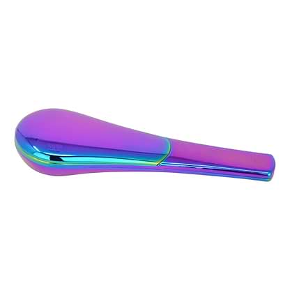 3.5 inch magnetic travel hand pipe in a discreet spoon shape in stylish metallic rainbow in an elegant case