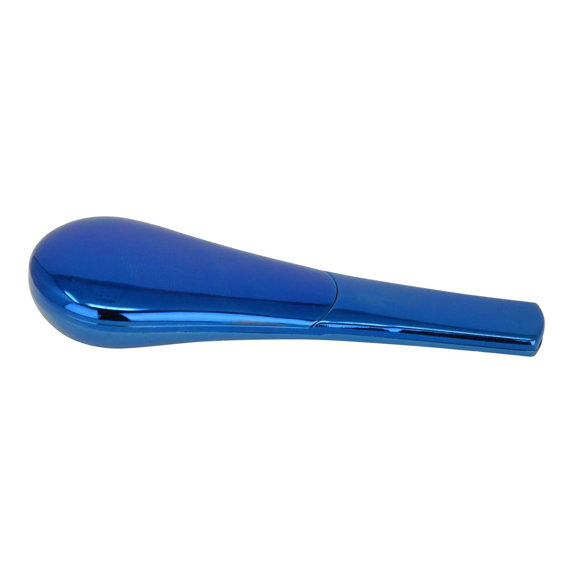 3.5 inch magnetic travel hand pipe in a discreet spoon shape in stylish metallic blue in an elegant case