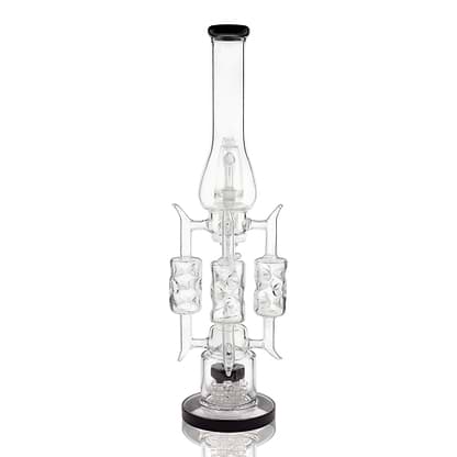 Intricate and detailed big 19-inch glass bong smoking device with honeycomb turbine inset 3 spiral percolators