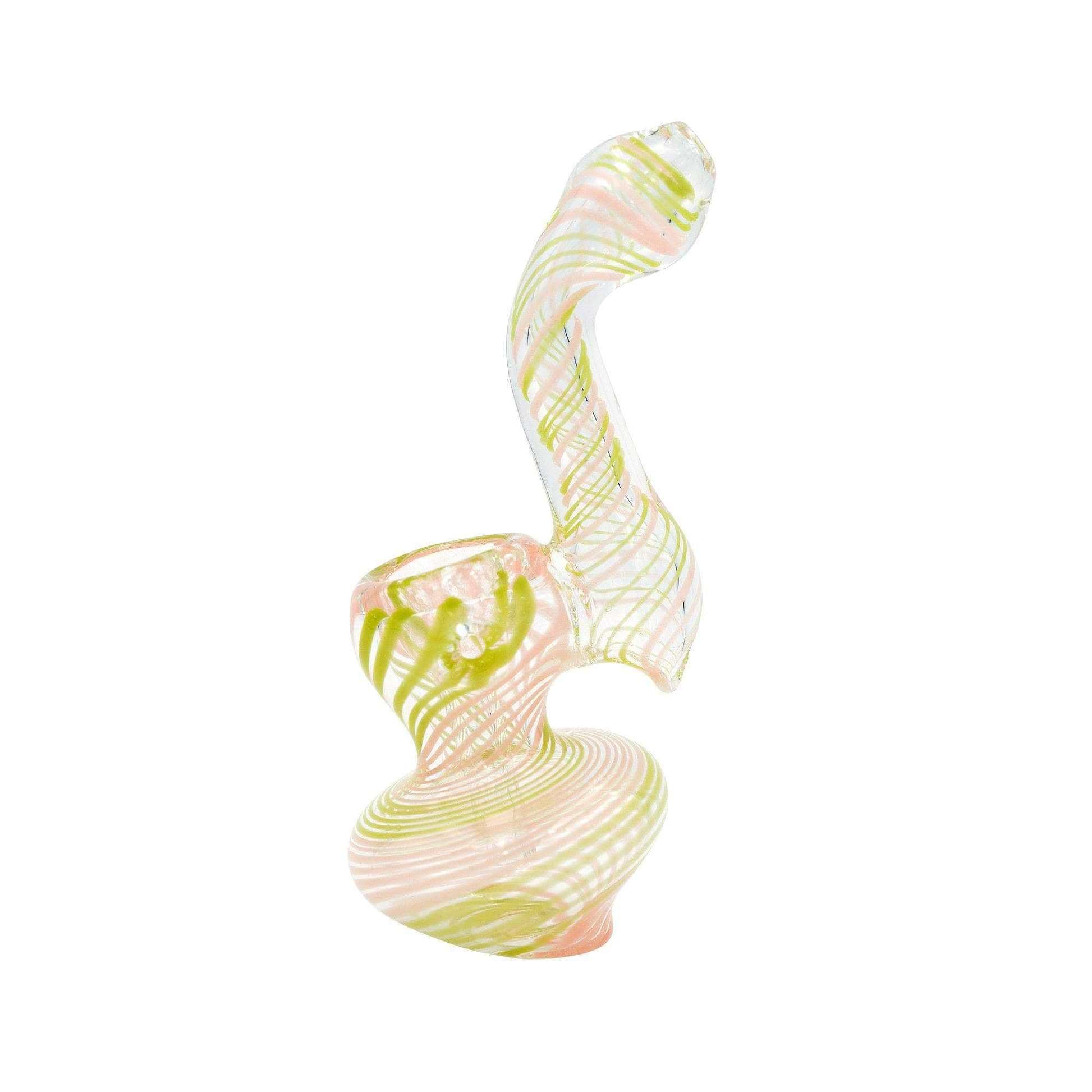 4-inch heat-safe mini glass classic bubbler bent neck Strawberry Kiwi swirl colors twisting design genie-in-a-bottle shape