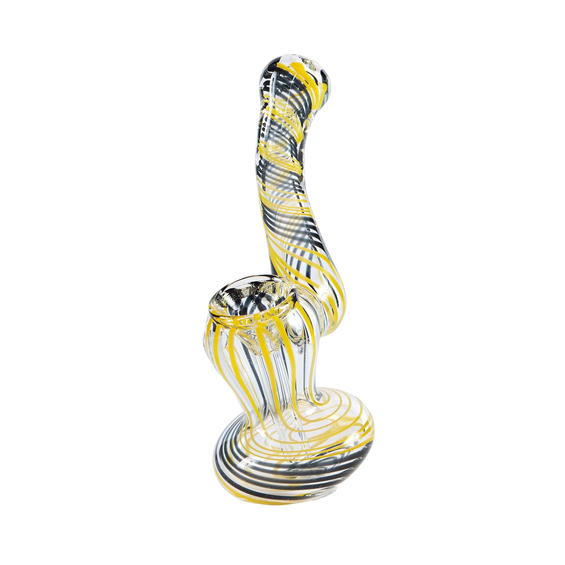 4-inch heat-safe mini glass classic bubbler bent neck Banana Split swirl colors twisting design genie-in-a-bottle shape