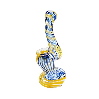 4-inch heat-safe mini glass classic bubbler bent neck Blueberry swirl colors twisting design genie-in-a-bottle shape