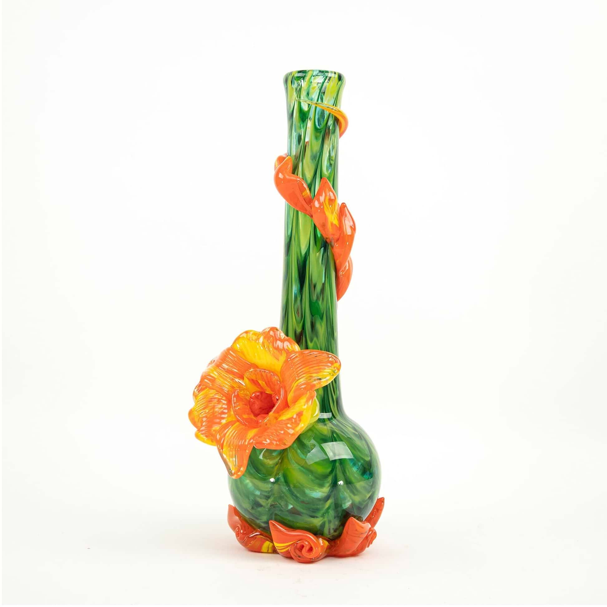 Noble Glass Spouted Flower Bong - 14in Orange/Green