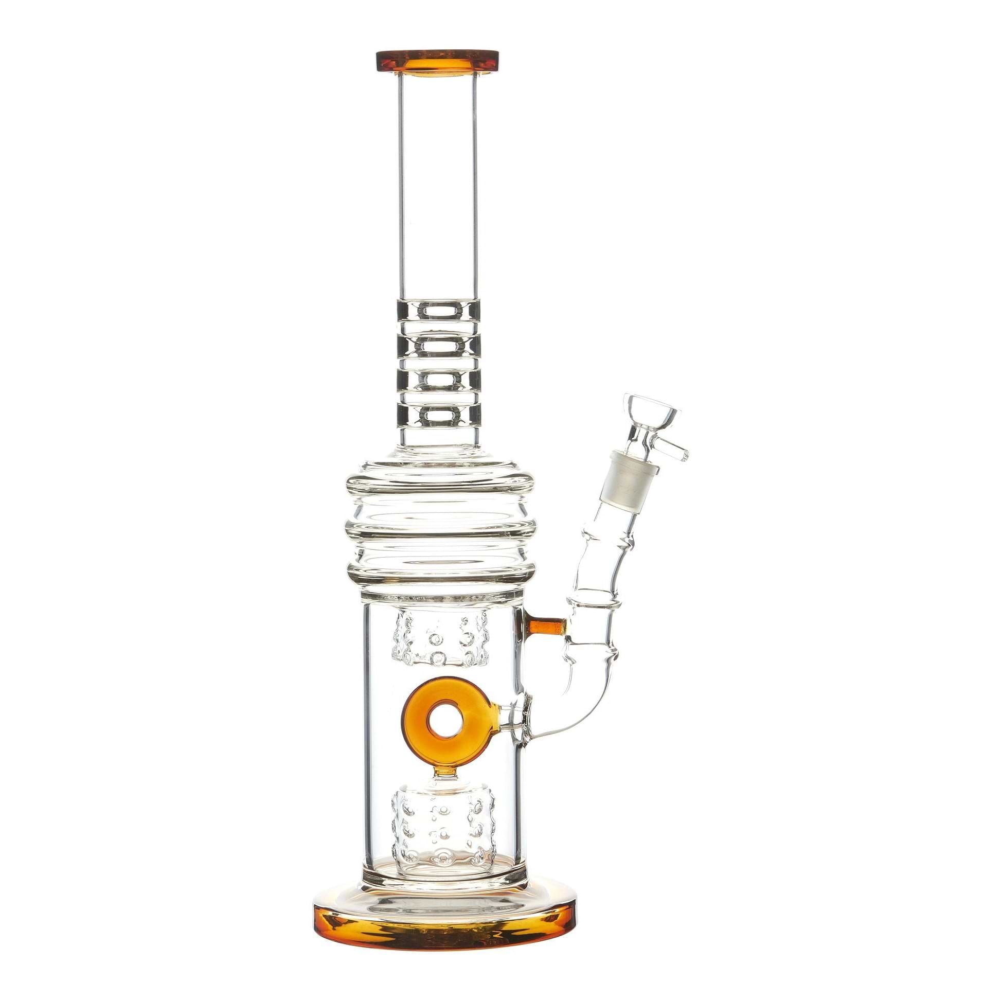 Amber 15-inch glass bong smoking device donut downstem colorful accents sleek and classic look sturdy base