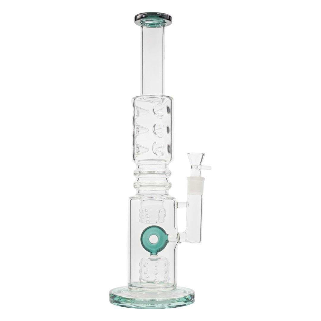 Teal 15-inch glass bong smoking device donut downstem colorful accents sleek and classic look sturdy base