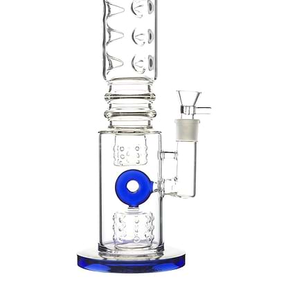 Blue 15-inch glass bong smoking device donut downstem colorful accents sleek and classic look sturdy base