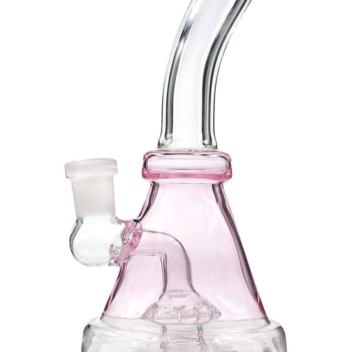 Transparent pink glass beaker bong base close up